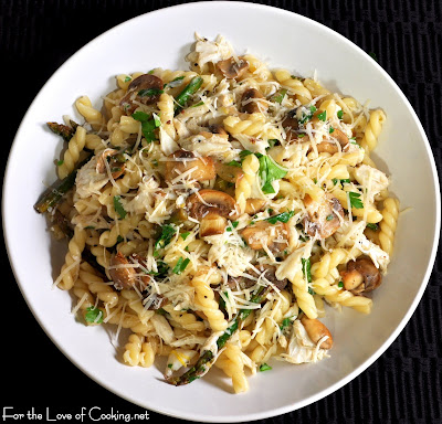 Gemelli with Lump Crab, Mushrooms and Asparagus in a Lemon Butter Sauce