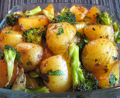 Roasted Baby Potatoes and Broccoli with Soy Sauce, Butter and Parsley