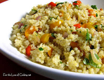 Quinoa with Caramelized Red Onion, Bell Peppers and Garlic