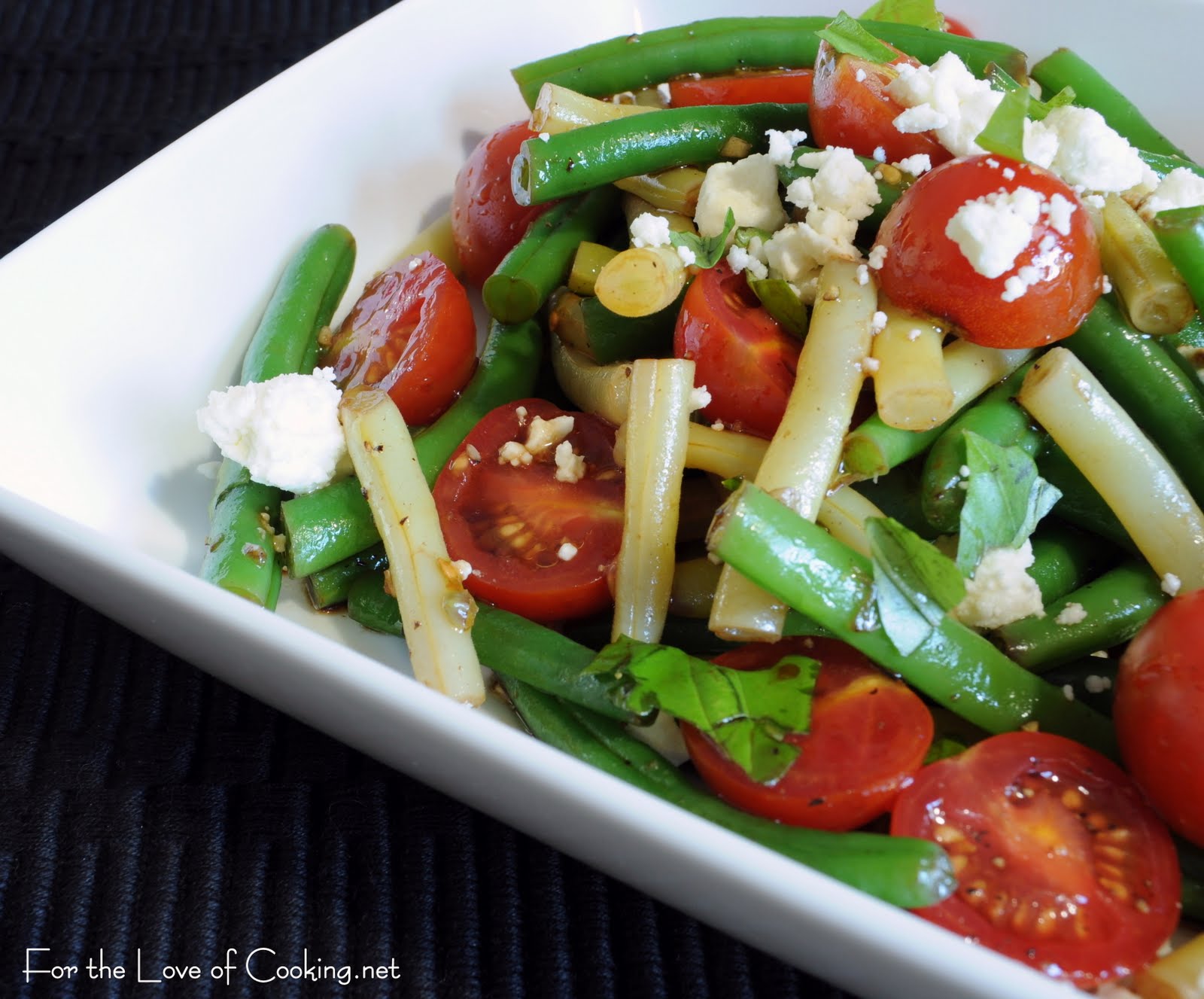 For the Love of Cooking Green and Yellow Beans, Tomatoes, and Basil in