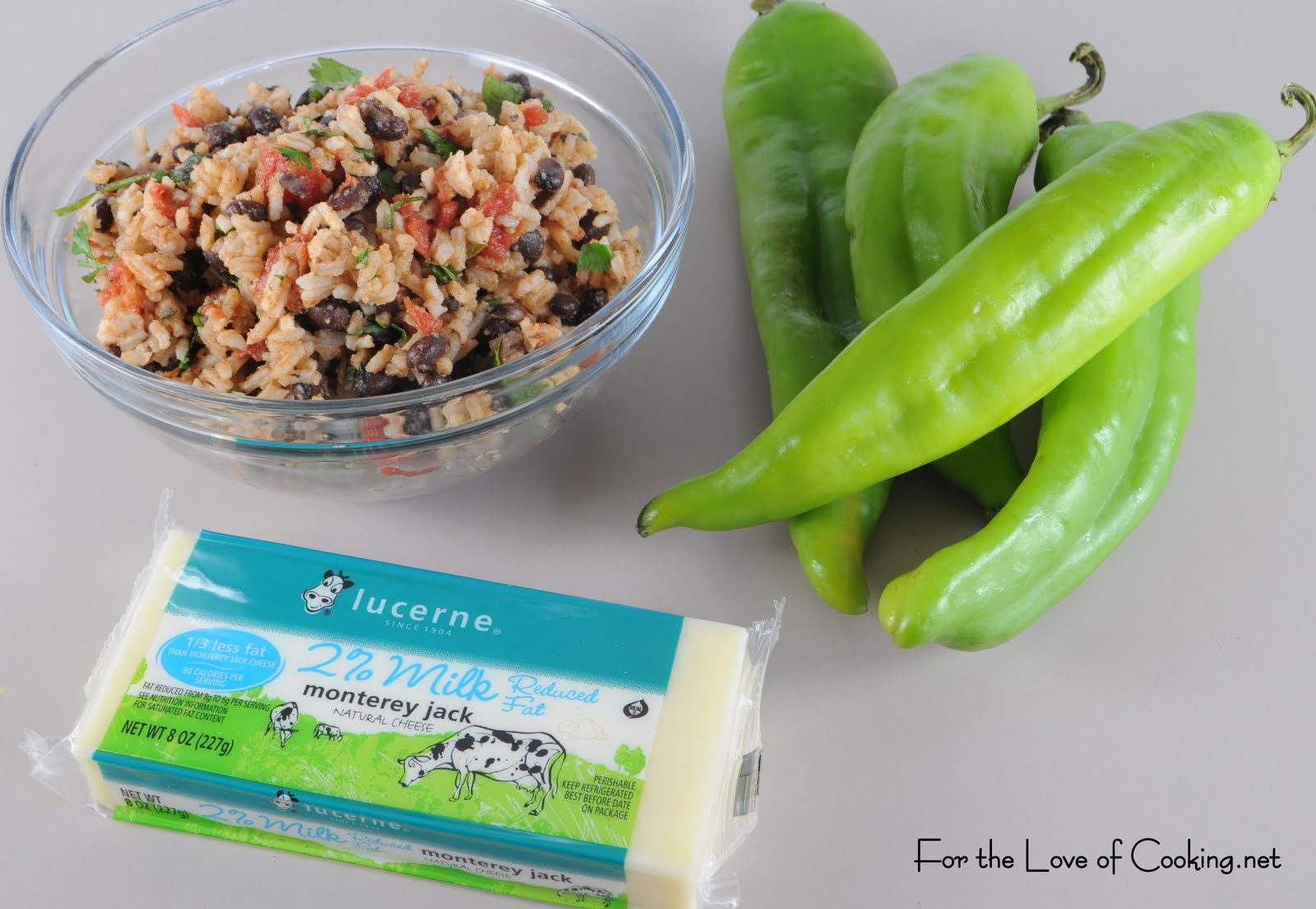 Stuffed Anaheim Peppers with Mexican Rice & Beans, Jack Cheese