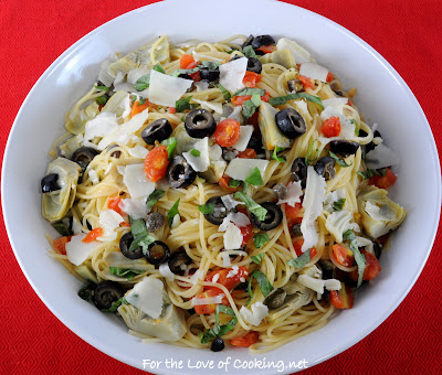 Angel Hair Pasta with Artichokes, Olives, Tomatoes, and Capers