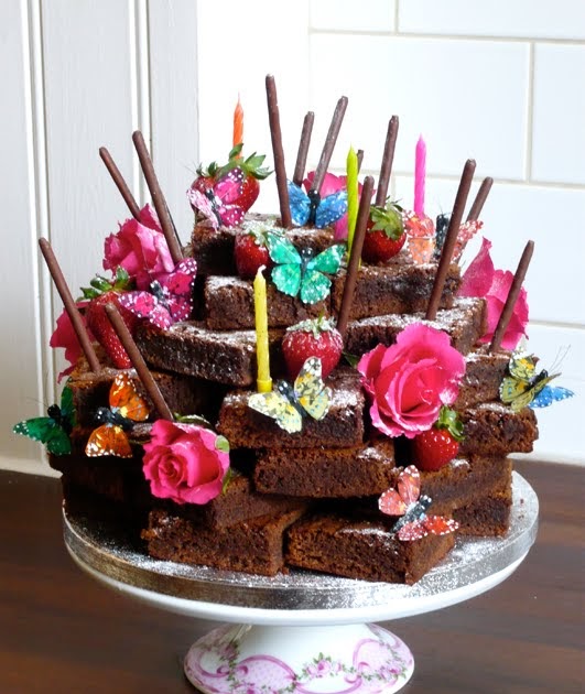 Louise's Kitchen & other rooms A Stack of Chocolate Brownies with flowers and butterflies