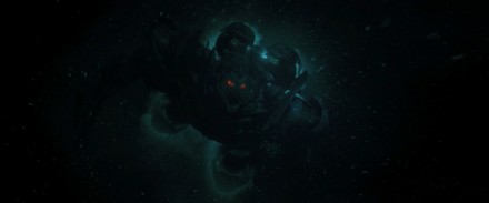 Megatron rising from the sea in the Transformers movie, 'Revenge of