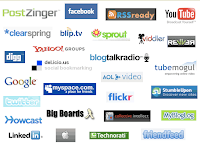 Bunch of logos from social media sites including Facebook, YouTube, Flickr, MySpace, delicious