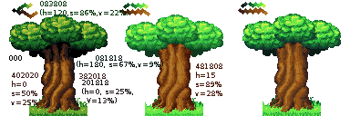 au centre: mon arbre, sans les couleurs inutiles; à gauche: mon arbre, revu et corrigé par Helm; à droite: j'essaie d'appliquer les conseils de Helm