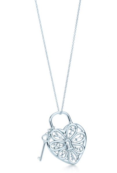 Filigree Heart Pendant with key 240 on 18 chain in sterling silver