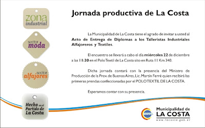 Acto de Entrega de diplomas a Talleristas Industriales Alfajoreros y Textiles 2 Produccion Tarjeta