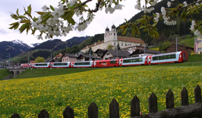 The Glacier Express przez  Convent in Disentis