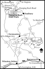 A road map to Hanging Rock State Park.