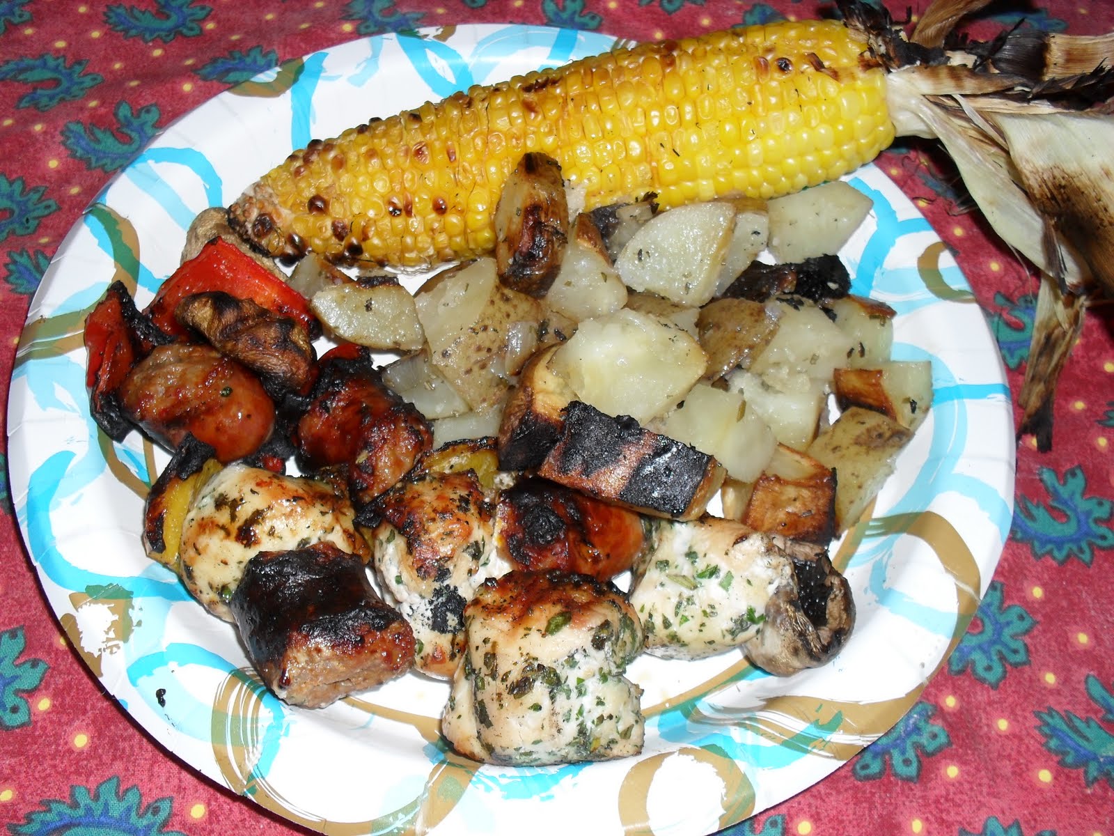 ROCK THAT PLATE! Chicken and spicy sausage kebabs!