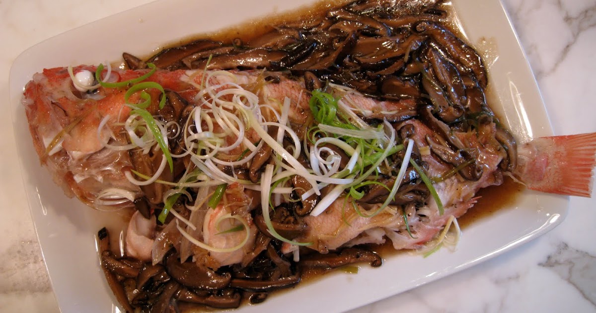Steamed Rock Fish with Scallions, Ginger and Shiitake Mushrooms
