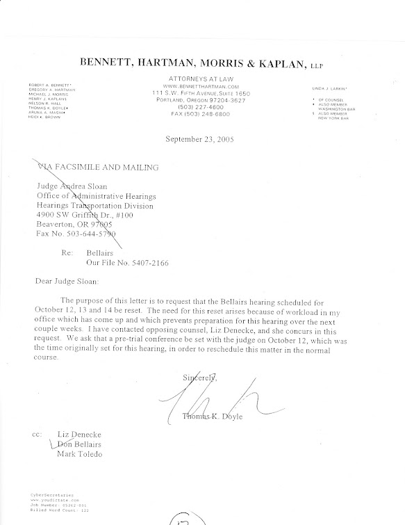 Sept 2005 letter to ALJ Sloan from OEA atty Doyle