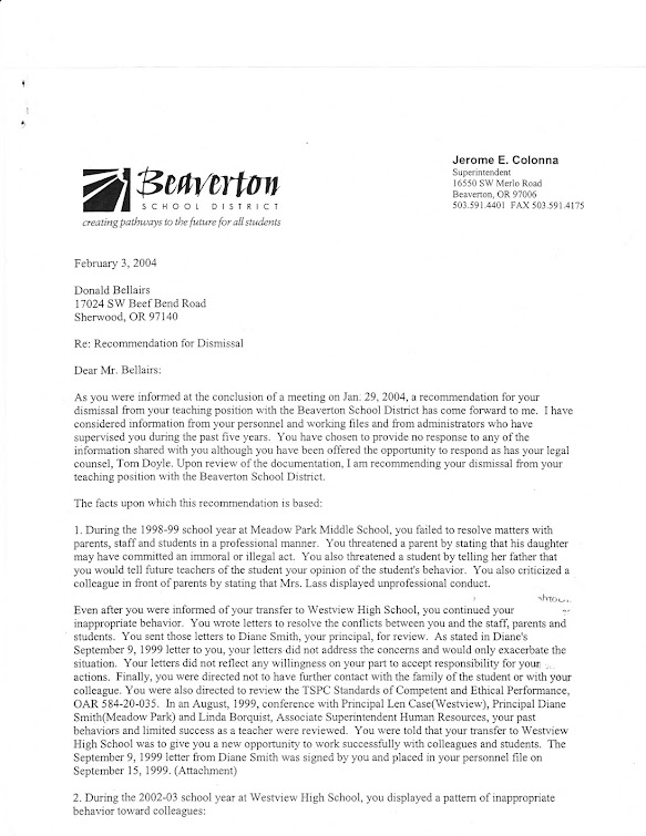 Jerome Colonna, new Beaverton supt., signs termination document Feb 2004