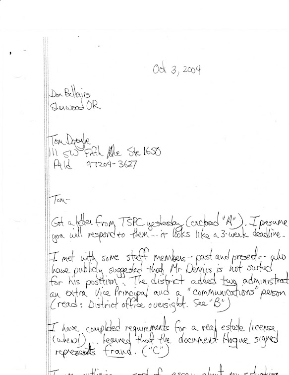 Handwritten letter from OEA member to OEA attorney Tom Doyle...
