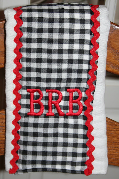 Burp cloth with fabric, monogram and trim $12