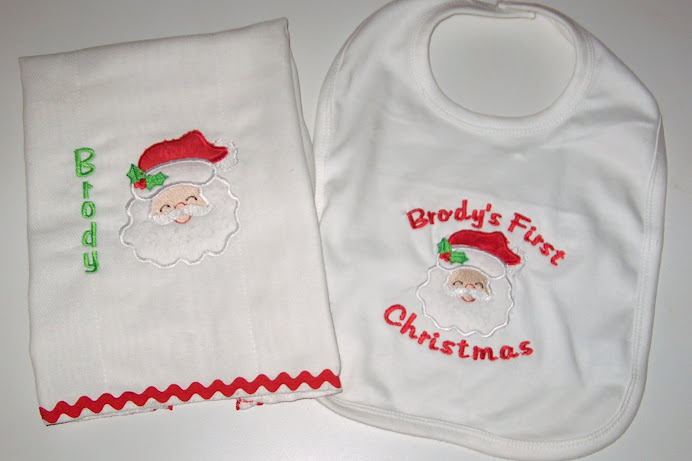 Santa burp cloth and bib set $25 or $14 each