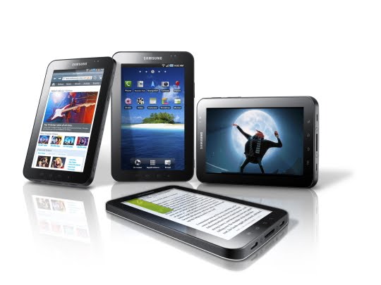 Samsung Galaxy Tab is much smaller in size when compared to that of iPad. Samsung Galaxy Tab is much smaller in size when compared to that of iPad.