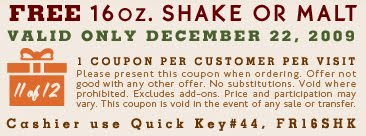 Dec. 22, 2009 - Whataburger Free Shake or Malt
