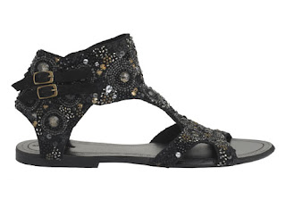 احذية واو Antik+Batik+embroidered+black+cut+open+ankle+sandal+with+buckle+detail
