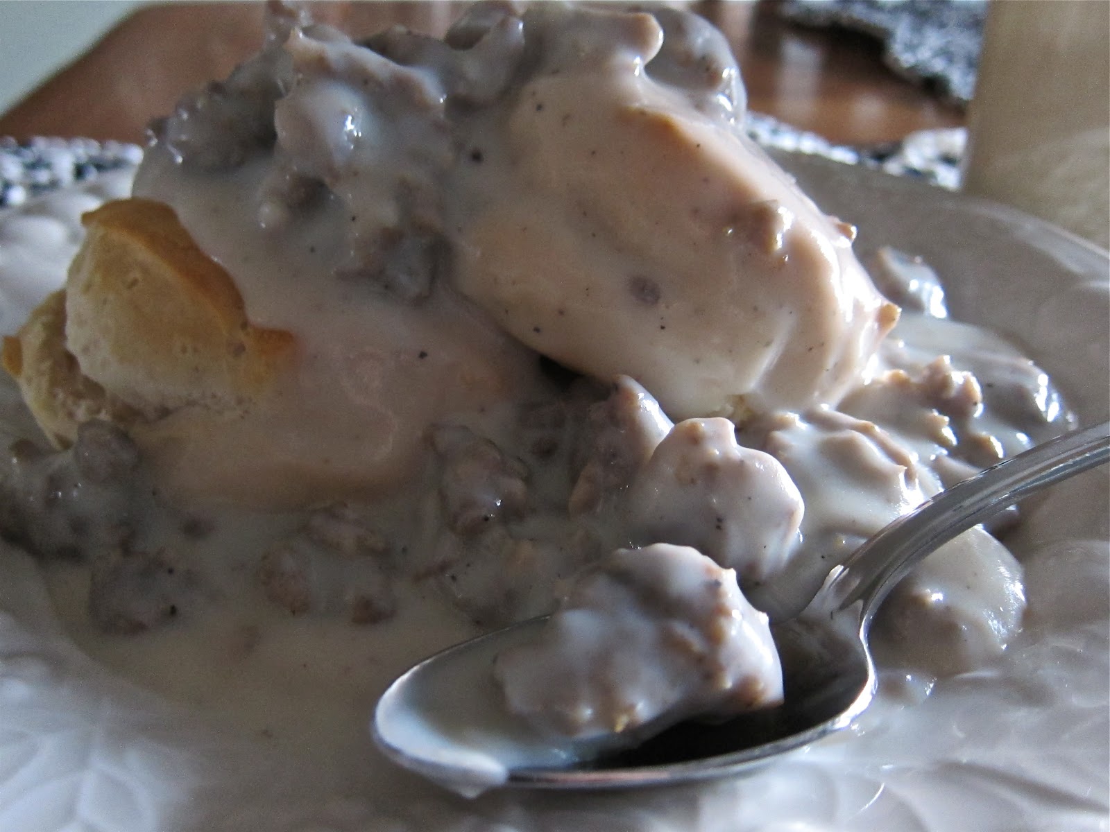 Sausage Gravy over Biscuits