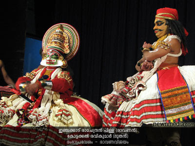 RambhaPravesham Kathakali (Selected scenes from RavanaVijayam): Inchakkattu Ramachandran Pillai as Ravanan, Kottackal Ravikumar as Doothan. RambhaPravesham Kathakali (Selected scenes from RavanaVijayam): Inchakkattu Ramachandran Pillai as Ravanan, Kottackal Ravikumar as Doothan.