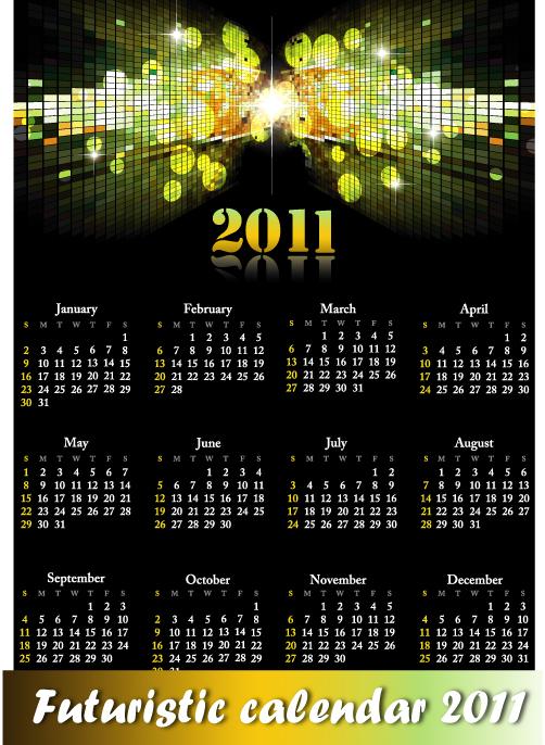2011 calendar with dark black background