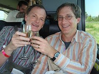 GuyDads toasting on the Big Gay Wine Tour Bus
