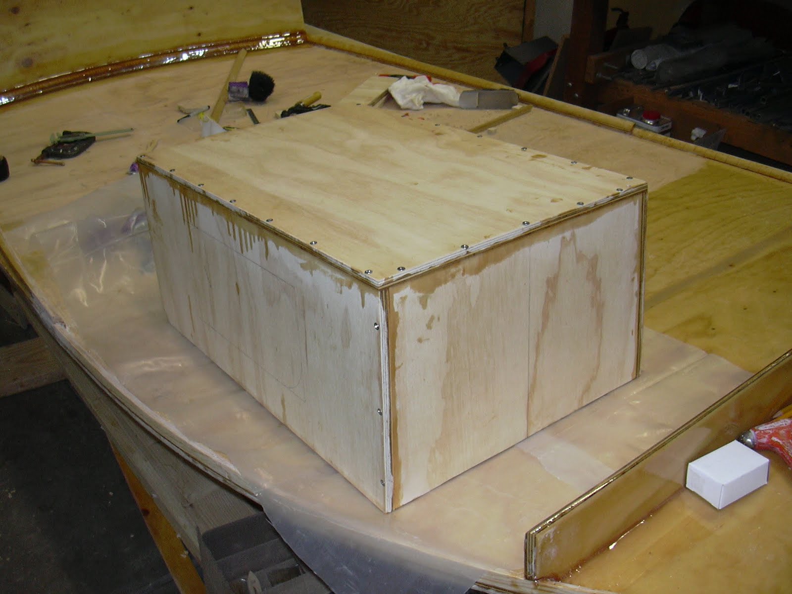 Todd's MiniTug Boat Building Journal Front Seat Boxes Epoxied Together