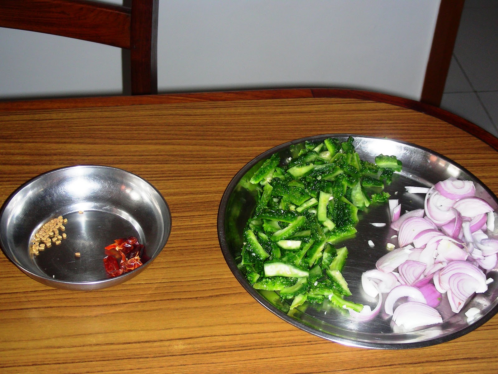 COOKING AND RECIPES KARELA ONION FRY WITH METHI AND RED CHILI SEASONING ,(Bitter Gourd and