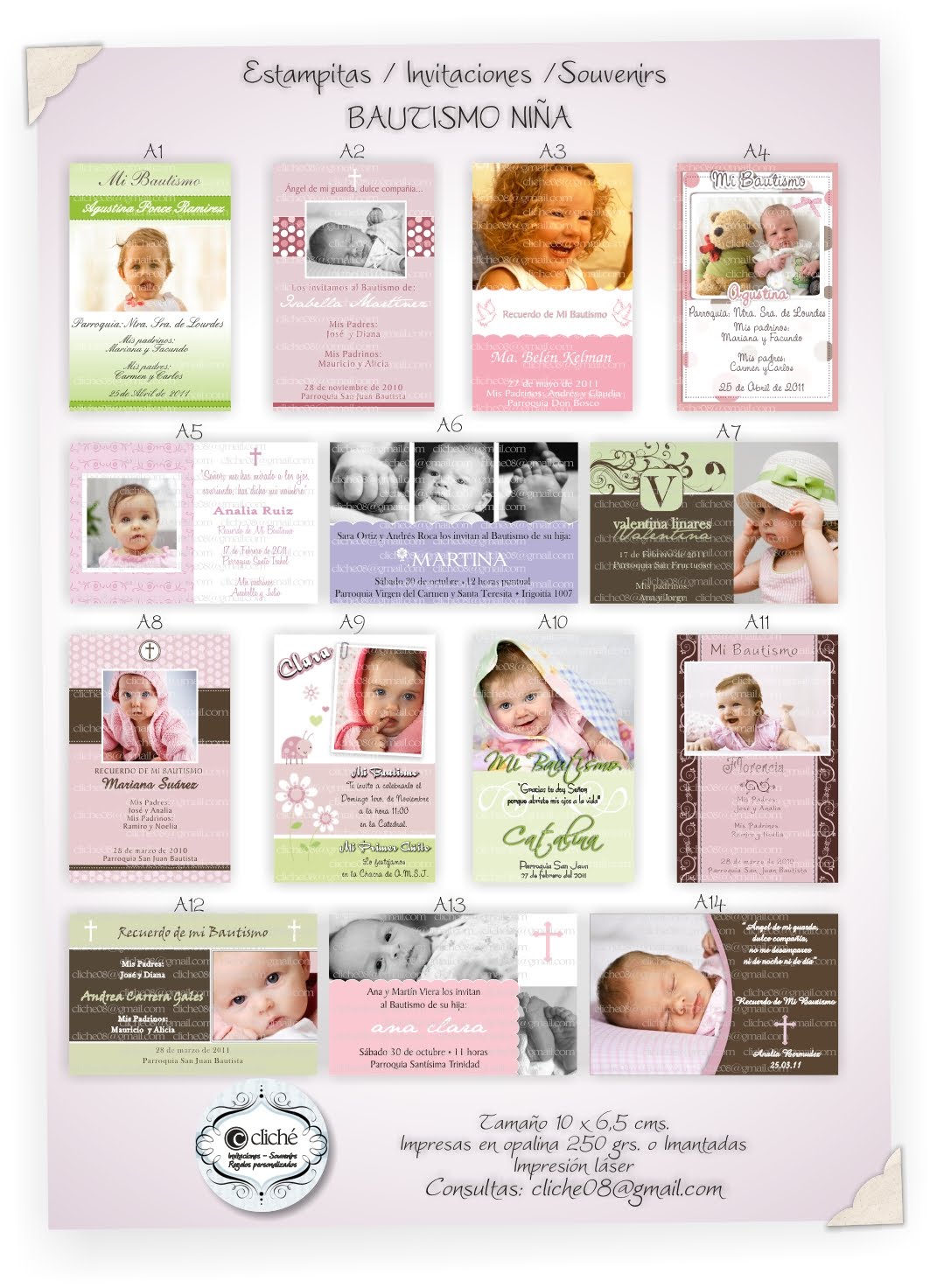 ... infantiles, tazas, souvenirs: Tarjetas de Bautismo - Souvenir bautismo