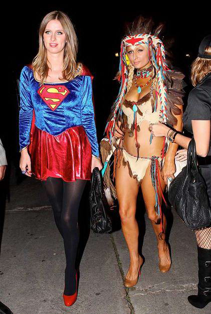 Paris Hilton had a wardrobe malfunction as she hit up a Halloween 