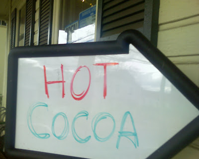 hot cocoa sign on Fabian House porch