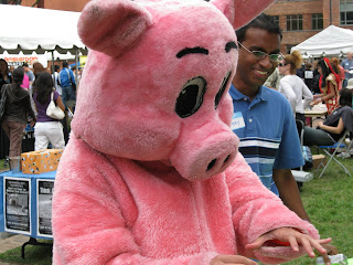 lady in PETA pig costume