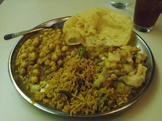 full lunch plate from the vegetarian buffet at Nirvana