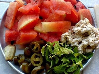 Watermelon, Jalepeno, Mint and Tofu Salad