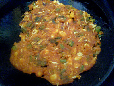 Savory Indian Pancakes -Cabbage, Corn, French Bean Pancake (Eggless)