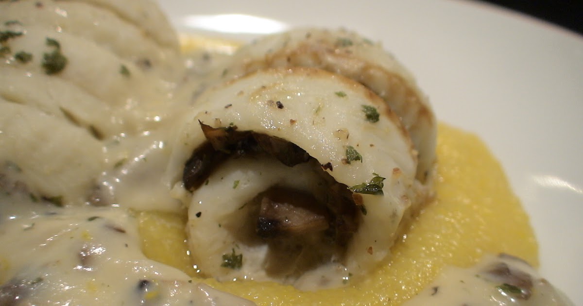 fleur de sel sole fillet stuffed with a mushroom duxelle; a sauce and