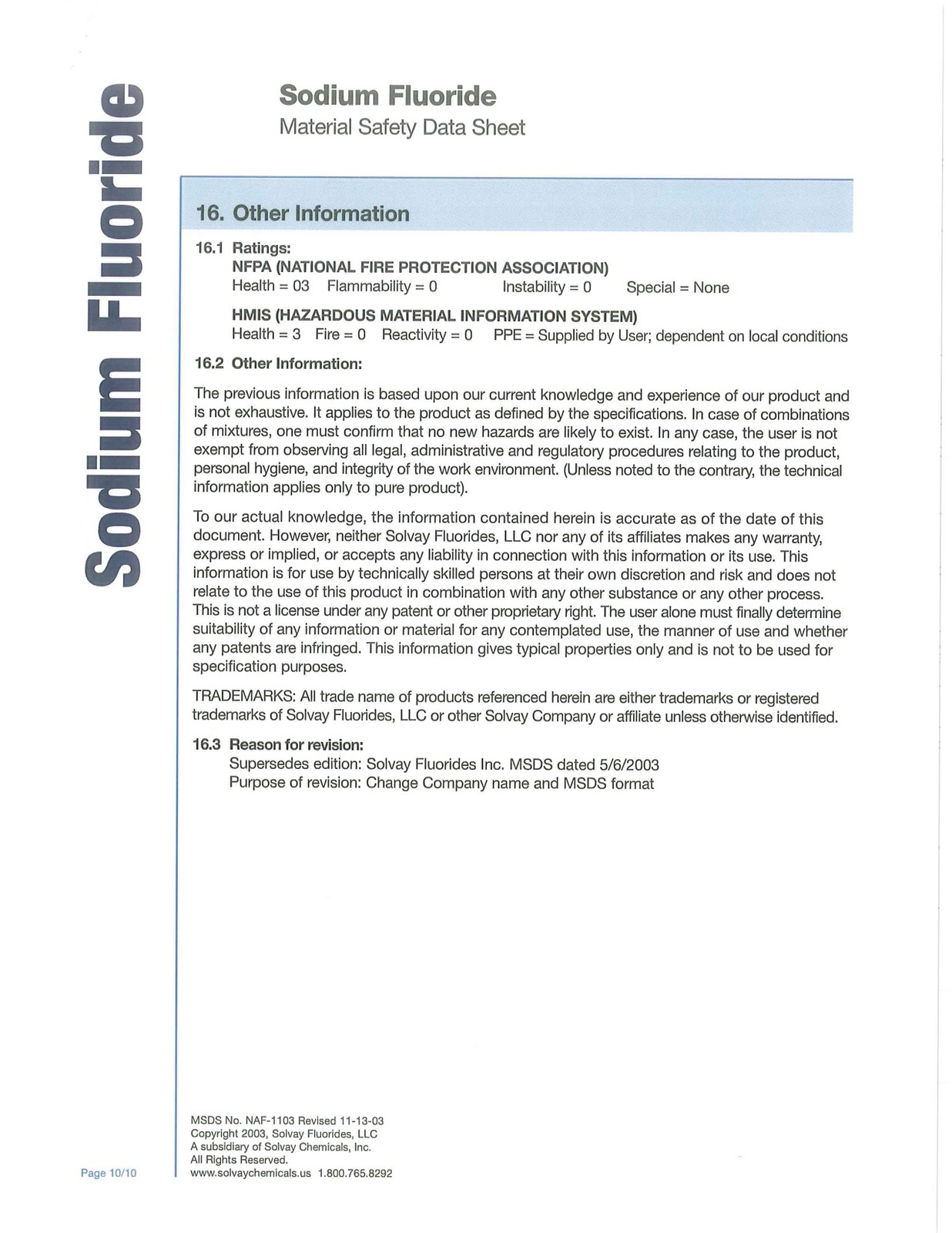 THE NORTHWEST HERALD SODIUM FLUORIDE MSDS