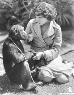 Lupe Velez corrupts a monkey with a Camel.