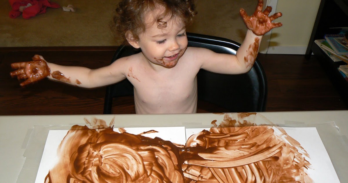Having Fun at Home Chocolate Pudding Finger Painting