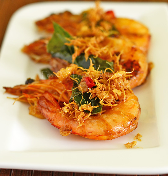 Pandan Buttered Prawns with Egg Floss Lisa's Lemony Kitchen