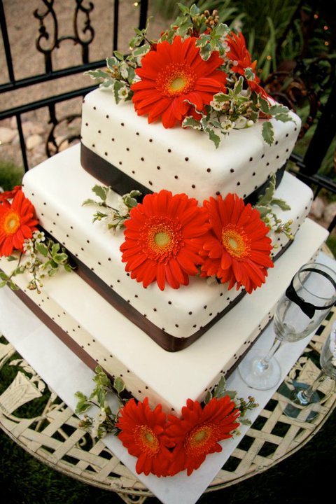 orange and brown wedding cake posted by Darla Bowbie