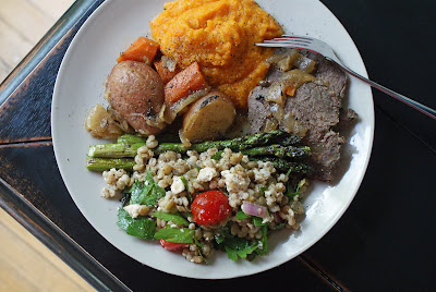 Bison Pot Roast with vegetables, Squash Purée, Roasted Asparagus, Lentil, Barley & Feta Salad, and Pavlova with Black Currant Curd and Fruit Salsa Bison+pot+roast+dinner Bison Pot Roast with vegetables, Squash Purée, Roasted Asparagus, Lentil, Barley & Feta Salad, and Pavlova with Black Currant Curd and Fruit Salsa