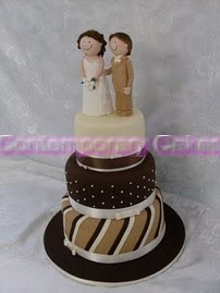 Caramel chocolate and candy stripe with Funky figurines.