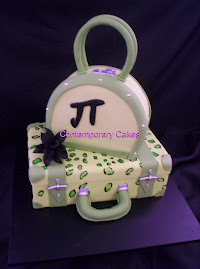 Travelling suitcase cake with leopard print detail.