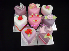 Miniature heart shaped cakes.