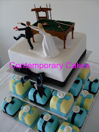 Pool table with runaway Groom and Bride.
