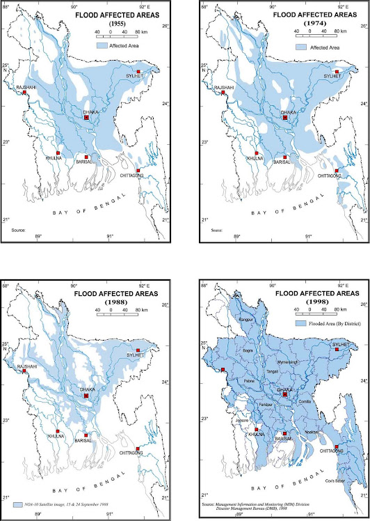 Figure: Floods of 1955, 1974, 1988, and 1998