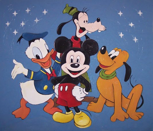 Mural en tela de Mickey y sus amigos